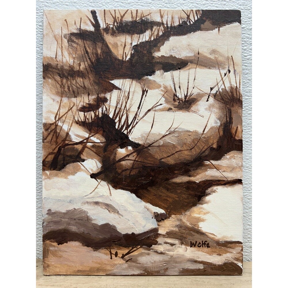 Vtg 1990s Authentic Oil Painting Winter Landscappe Paysage Signed By Mary Wolfe